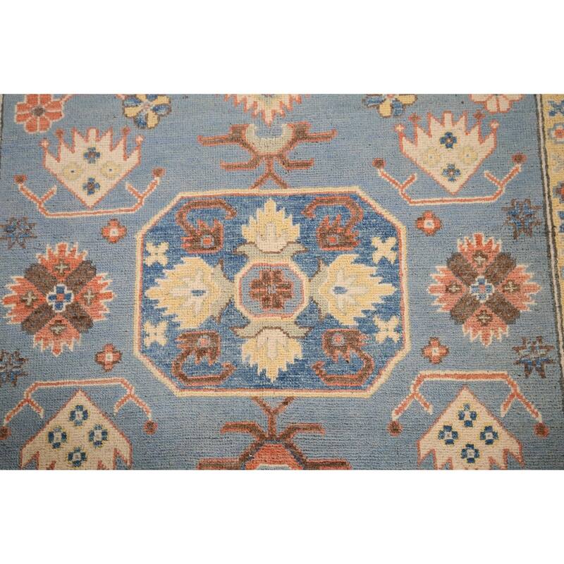 Light Blue Kazak Oriental Area Rug Hand-Knotted Bedroom Wool Carpet - 4'2" x 5'10"