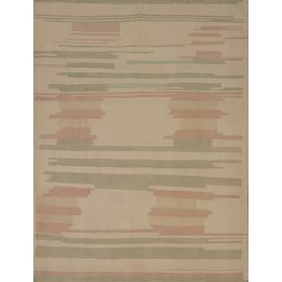 Hand Woven Southwestern Wool Beige Geometric Area Rug - 9' 6'' X 8' 4''