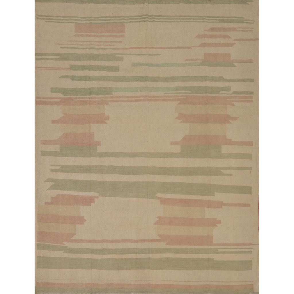 Hand Woven Southwestern Wool Beige Geometric Area Rug - 9' 6'' X 8' 4''