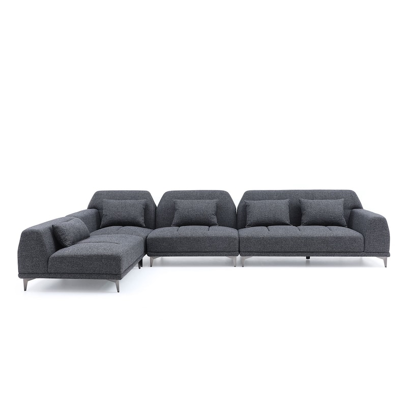 Modern Large Removable Sectional Sofa Grey Fabric with Pillows - Dark Grey