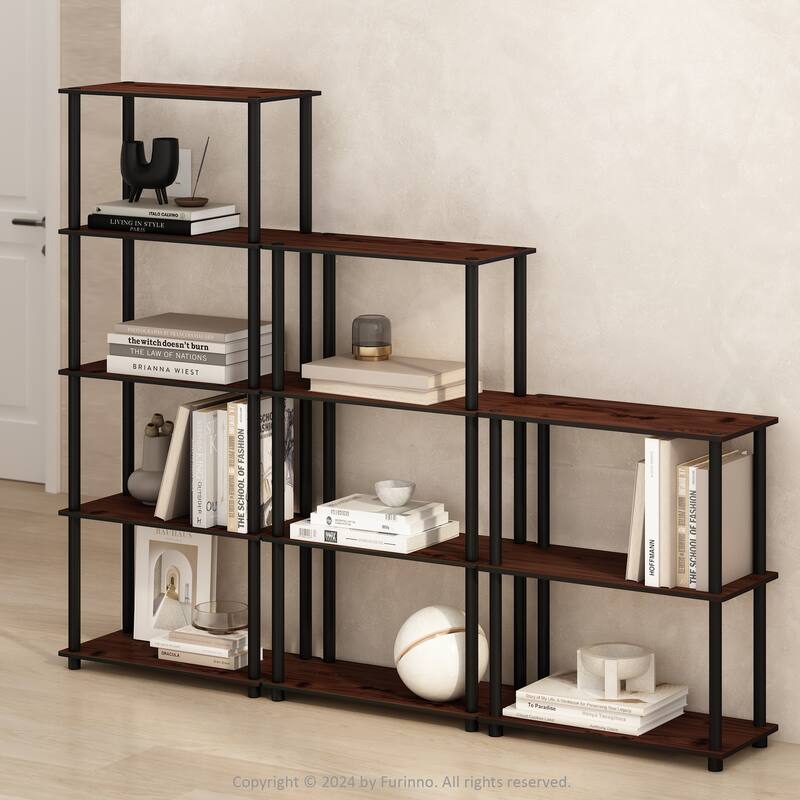 57.4 in. Tall Dark Cherry/Black Wood 4-Shelf Bookcase