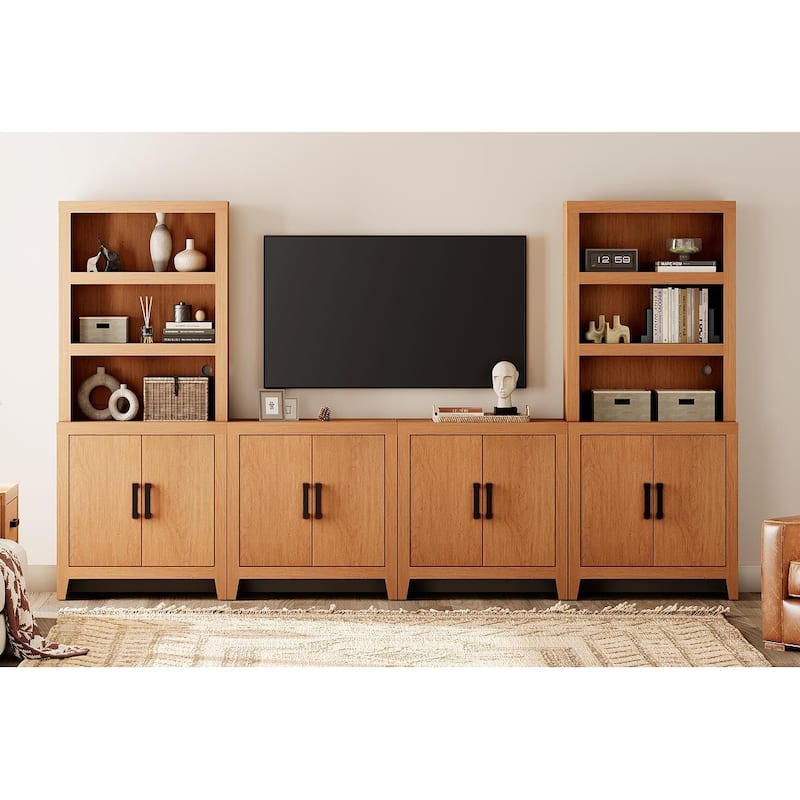 WAMPAT Entertainment Center with Bookshelves, Farmhouse TV Stand for Living Room, Bedroom - n/a - Mocha