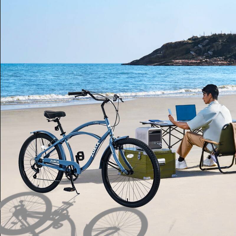 26-inch Women's Beach Cruiser Bike with Shimano 7-Speed, Double V Brakes, Comfortable Saddle, and High-Quality Tires