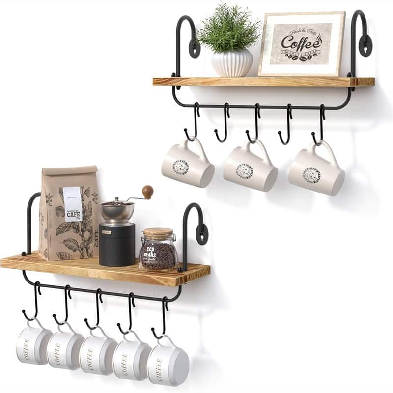Floating Wall Shelves for Kitchen Bathroom Coffee Nook - 2"D x 17"W x 5.9"H - Carbonized Black