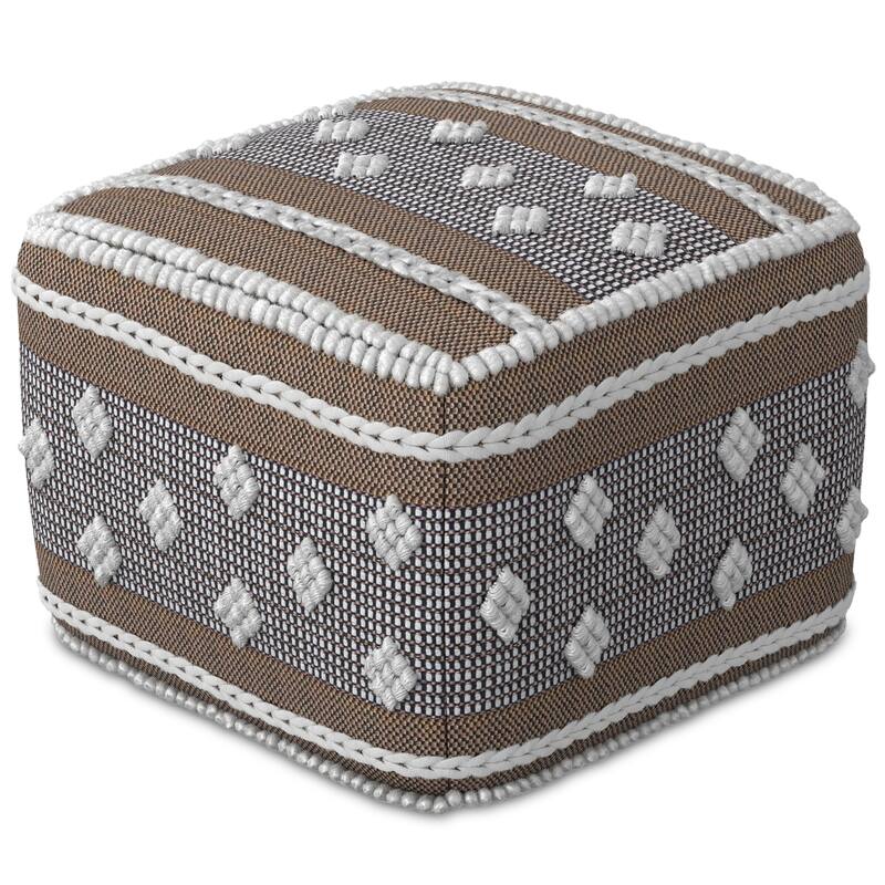 WYNDENHALL Boxwood Boho Square Pouf in White, Beige, Grey Polystyrene Filling