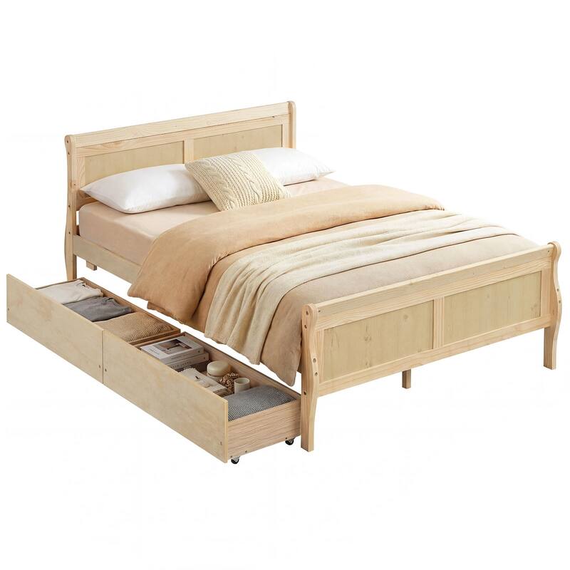 Costway Twin Size Bed Frame with 2 Storage Drawers Wood Platform Bed