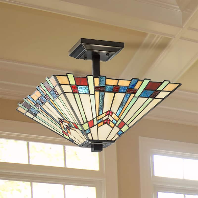 River of Goods Orson Stained Glass 16-inch Semi-Flushmount Ceiling Light - 16" x 16" x 9.5"