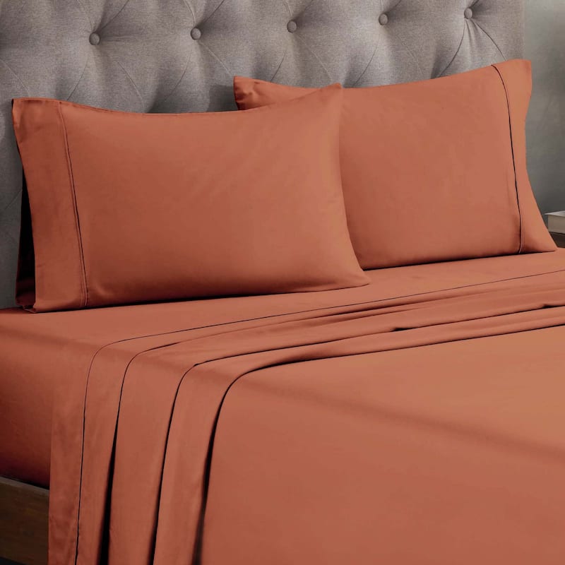 Superior Egyptian Cotton 300 Thread Count Solid Deep Pocket Sheet Set - Split King - Pumpkin