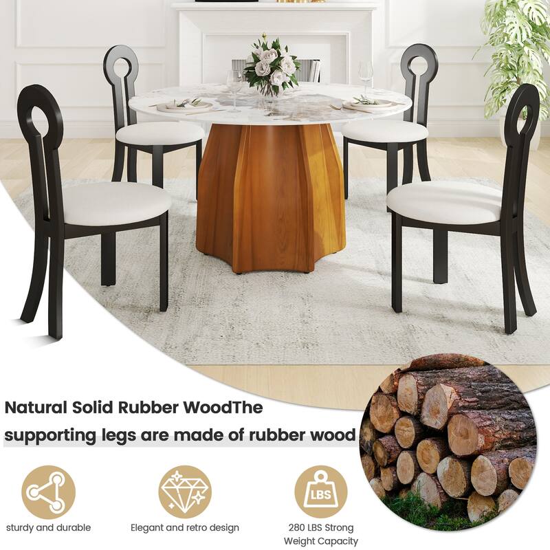 2 Piece Solid Wood Armless Kitchen Dining Chair with Round Backrest and Cushion for Dining Room Kitchen Living Room Bedroom