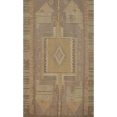 Hand Woven Oriental 100% Wool Carpet Southwestern Tribal Purples Kilim Area Rug - 7' 4'' X 5' 0''