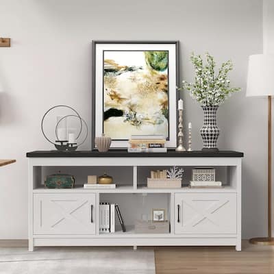 59" Farmhouse Coffee Bar Cabinet Sideboard Buffet with Power Outlets - 58 inches