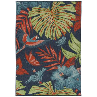 Amalie Geometric Border Coastal Polypropylene Indoor/ Outdoor Area Rug