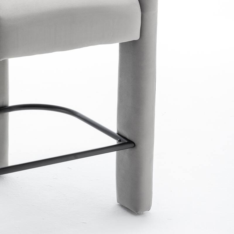 SEYNAR Modern Velvet 34.6''H Fixed Height Open-Back Bar Stool with Metal Footrest Set of 2