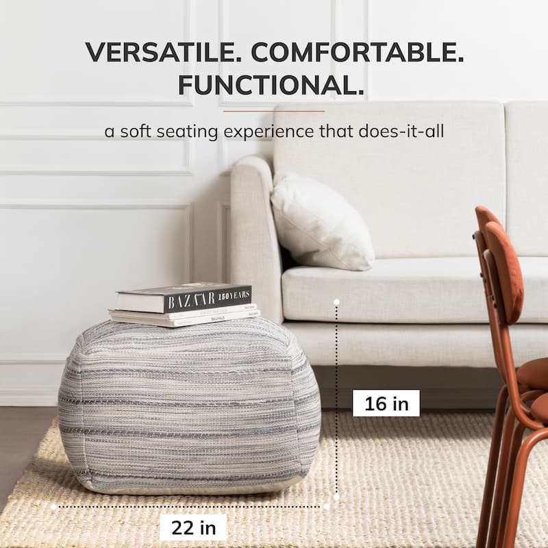 Jani Joya 22 x 22 x 16 Square Gray Pouf Ottoman - Handmade Footrest for Living Room, Bedroom