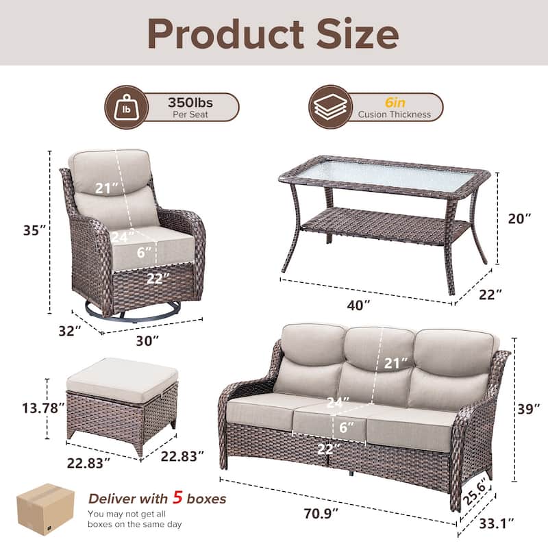 Gymojoy 8-Piece Patio Furniture Set with Swivel Glider Chairs, 6-Inch Ultra-Plush Cushions & Water-Resistant Olefin Fabric