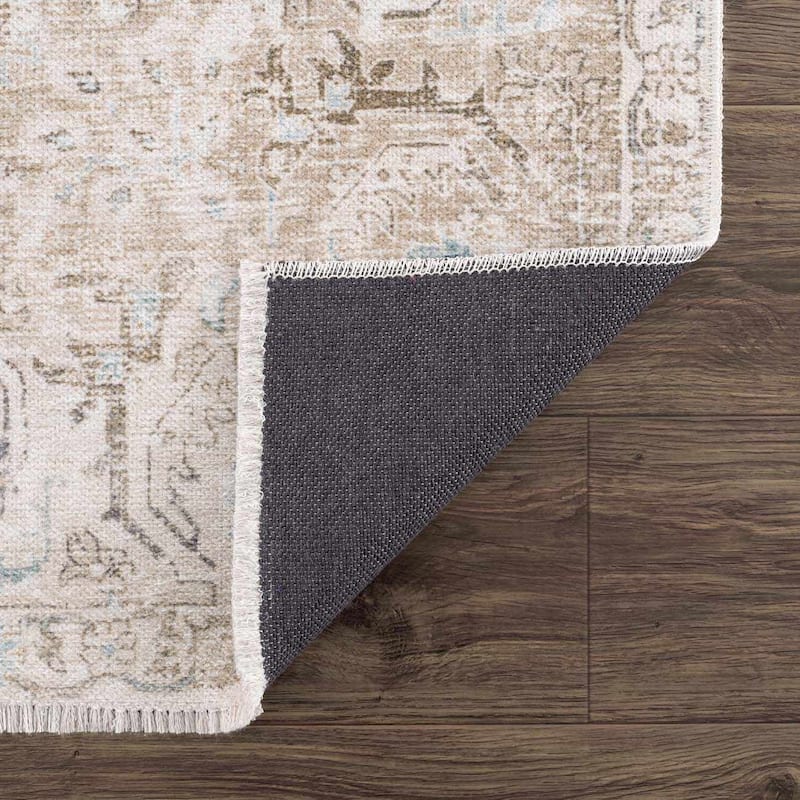 Hauteloom Caylin Living Room, Bedroom Machine Washable Area Rug - Cream, Dark Brown, Peach - 5' x 7'6"