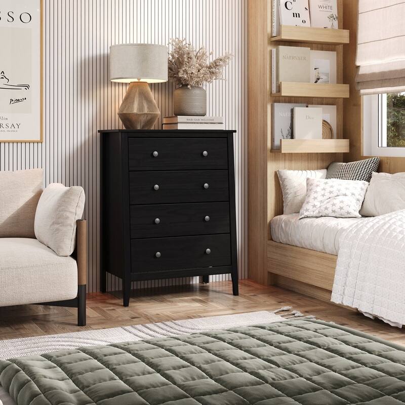 Jela Solid Wood 4 Drawer Dresser - Black