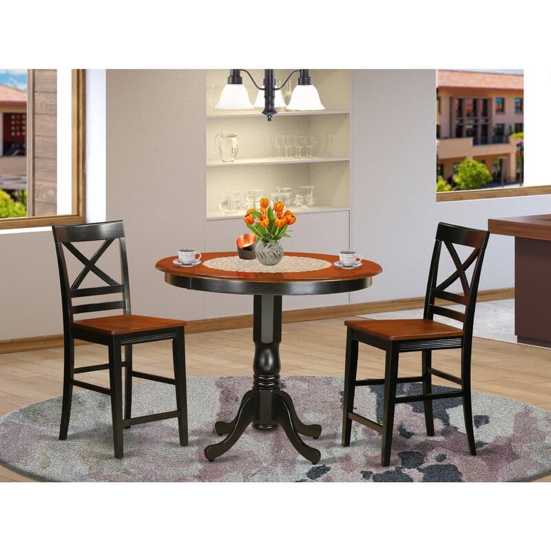 Counter Height Table Set - 3 Piece Kitchen Dining Set - 42 Inch Round Table & 2 Chairs - Black Cherry Finish