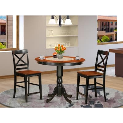 Counter Height Table Set - 3 Piece Kitchen Dining Set - 42 Inch Round Table & 2 Chairs - Black Cherry Finish