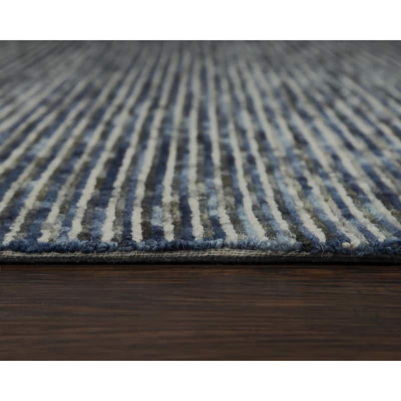 Alora Decor Laine Blue and Beige Stripe Hand-tufted Wool Rug