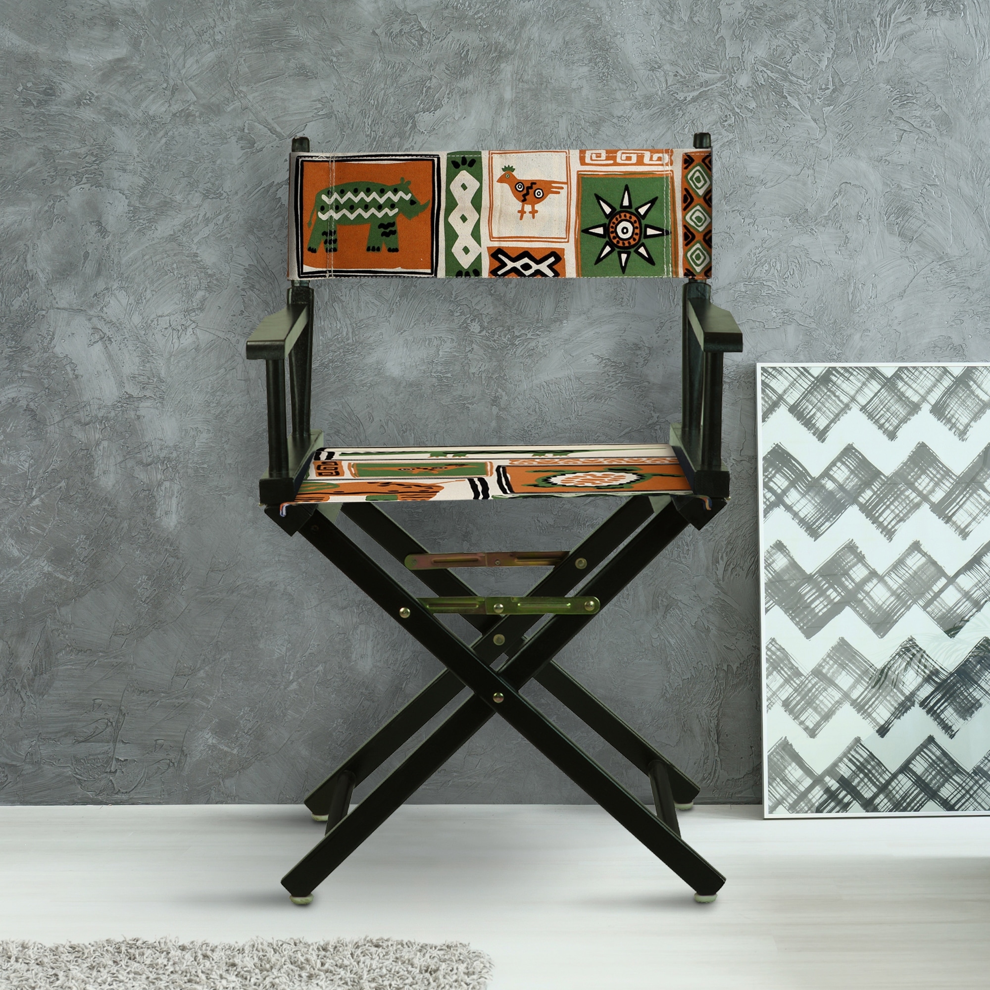 18" Director's Chair Black Frame-Congo BongoNatural - 21.75"W x 17"D x 33.75"H