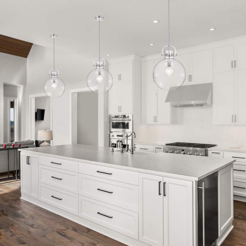 Chrome 1-Light 14 Inch Globe Shaped Clear Glass Pendant