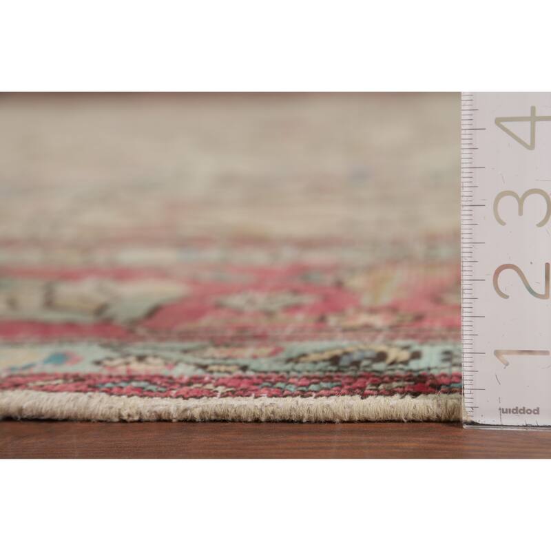 All-Over Distressed Tabriz Vintage Persian Rug Handmade Wool Carpet - 9'5" x 12'5"