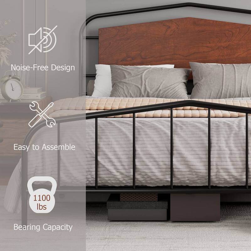 Bed Frame with Wooden Headboard and Footboard