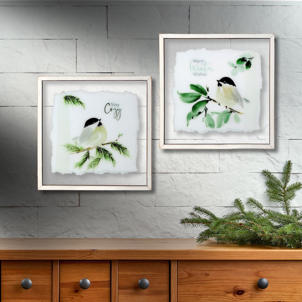 15"X15"Framed Winter Bird Prints 2/Ast - 15" x 15"