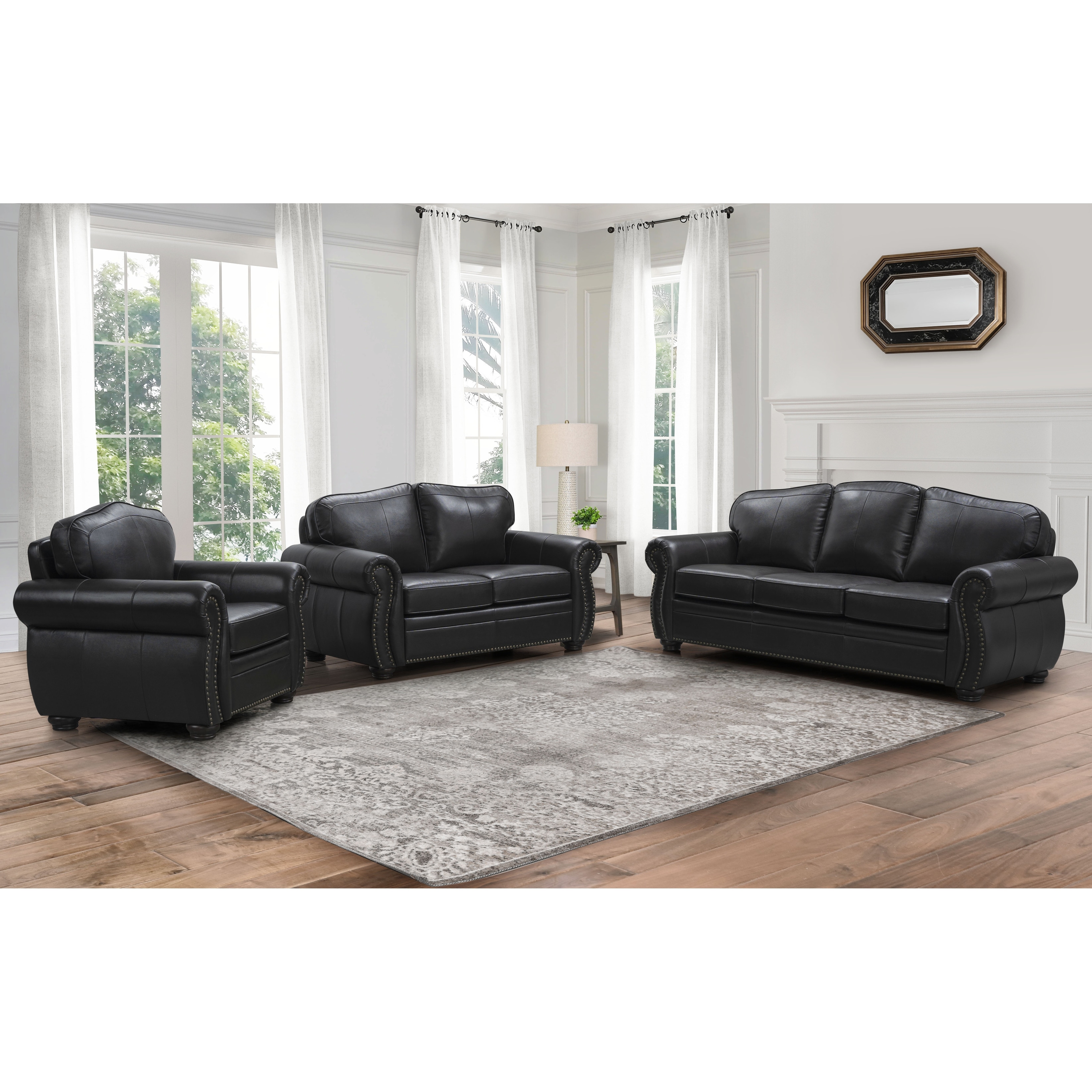 Abbyson Richfield Brown Top Grain Leather 3 Piece Living Room Sofa Set Overstock 5954223