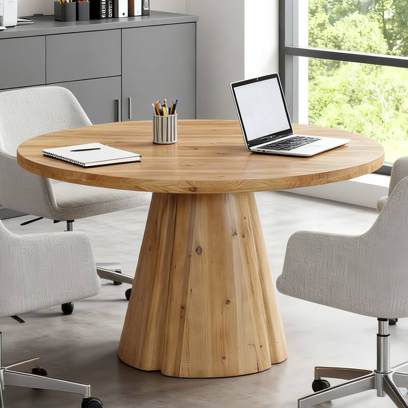 47.24" Solid Wood Round Conference Table for 4-6
