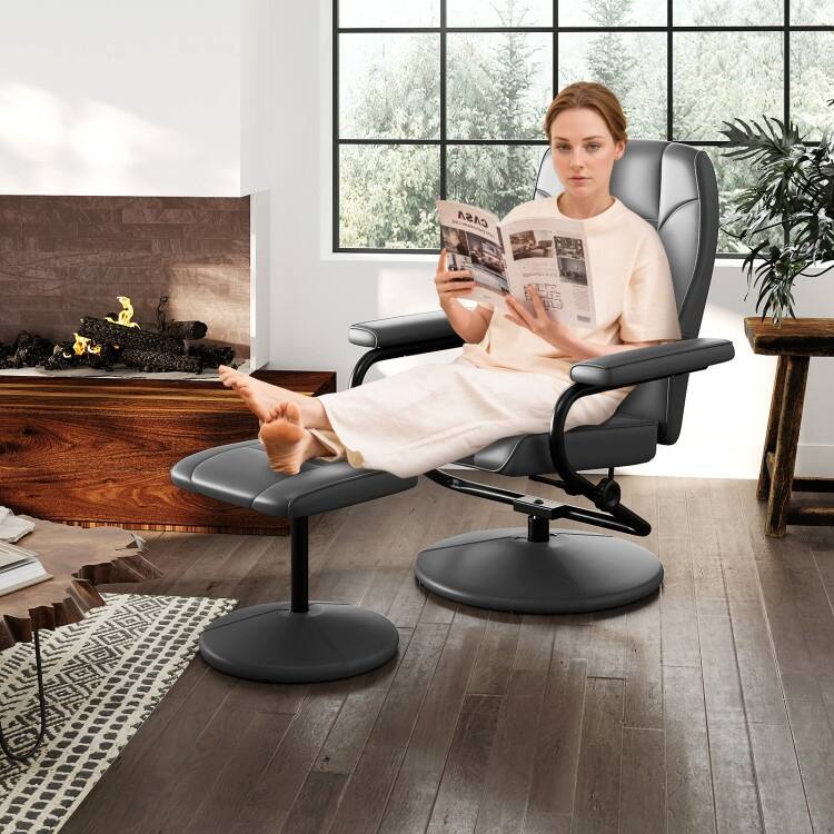 360° PVC Leather Swivel Recliner Chair with Ottoman
