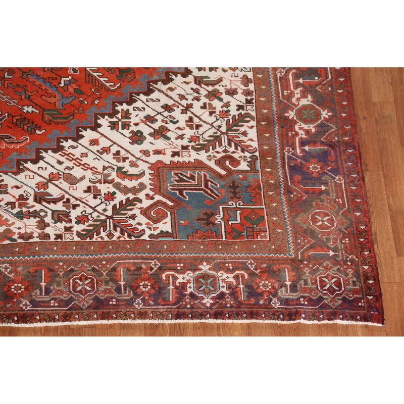 Hand Knotted Oriental 100% Wool Carpet Traditional Medallion Oranges & Rust Heriz Area Rug - 12' 9'' X 9' 10''