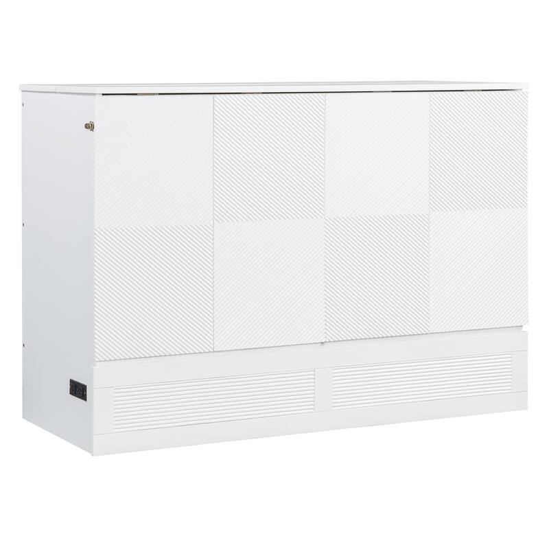 Full/Queen Size Murphy Bed Wall Bed with a Large Storage Drawer, Space Saving Murphy Cabinet Bed w/ a set of Sockets & USB Ports