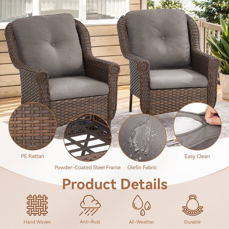 Outdoor Brown Rattan Patio Chair with Cushion