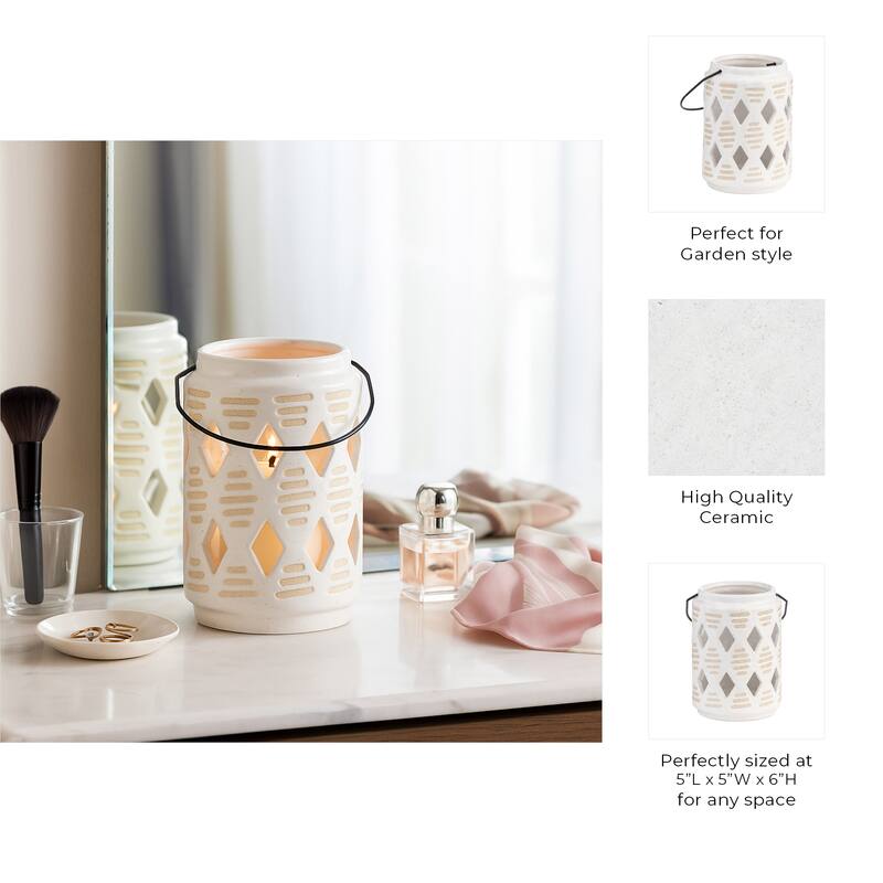 Ceramic Cut-Out Diamond Modern Lantern