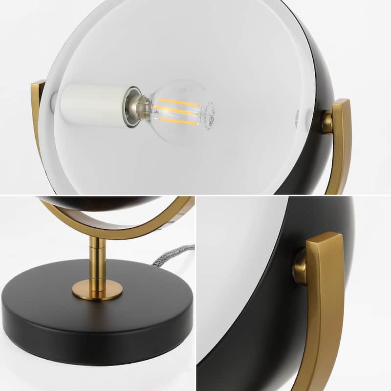 Elicia 12" Vintage Classic Metal/Acrylic Adjustable Orb LED Floor Spotlight, Black/Brass Gold, by JONATHAN Y