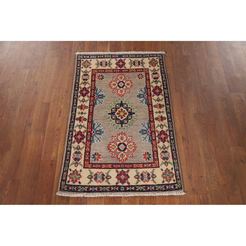 Geometric Kazak Oriental Foyer Rug Handmade Wool Carpet - 1'11" x 2'11"