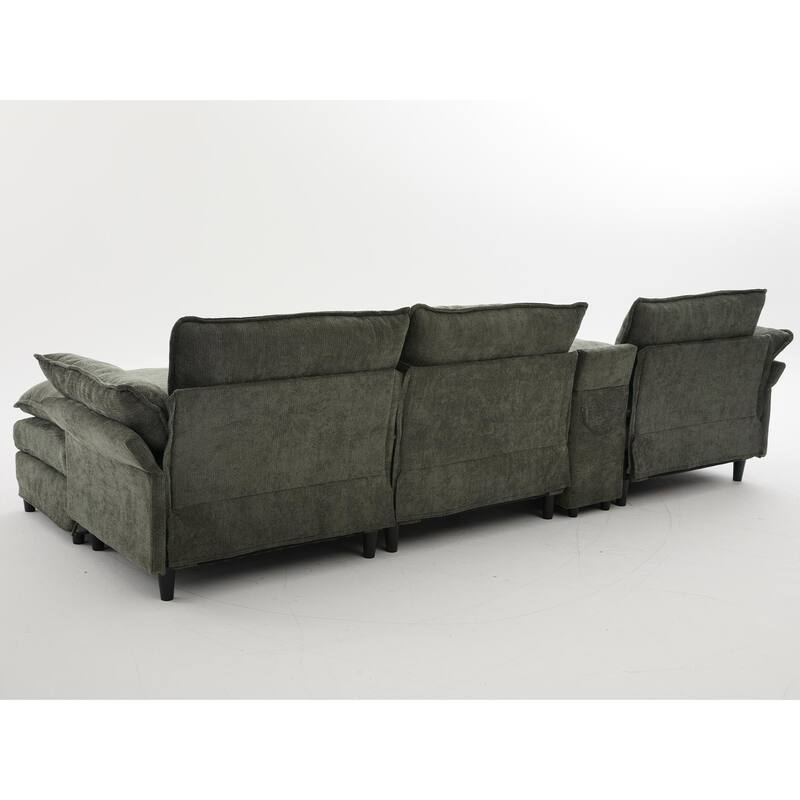 Modular Sectional Sofa, U Shaped Couch with 2 Ottomans, Storage Console & Wireless Charging, 2 Cup Holders, Bluetooth Speakers