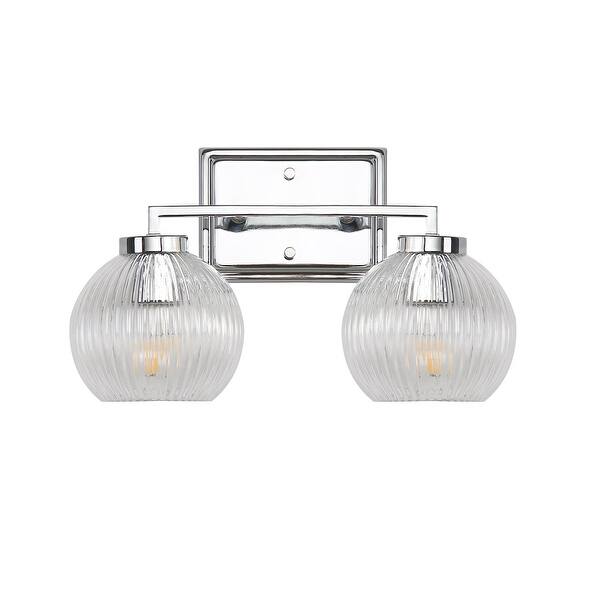 slide 2 of 11, Golden Lighting 3094-BA2 Elliott 2 Light 16" Wide Vanity Light Chrome / Ribbed Clear Glass