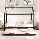 preview thumbnail 2 of 10, Black Twin Size Metal House-Shaped Platform Bed with Trundle and Roof