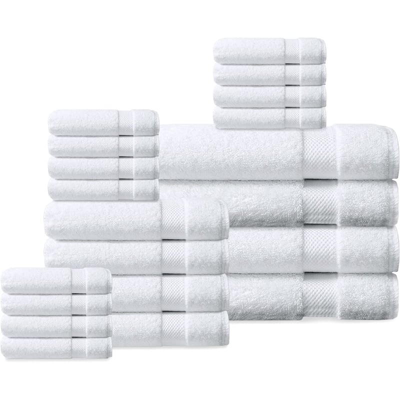 Delara Organic Cotton Luxuriously Plush Bath Towel 20 Piece Set |GOTS & OEKO-TEX Certified |650 GSM Long Staple|Soft & Quick Dry - White
