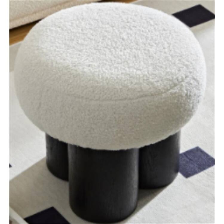 Mushroom Stool White Lamb Wool Seat with Black Ash Willow