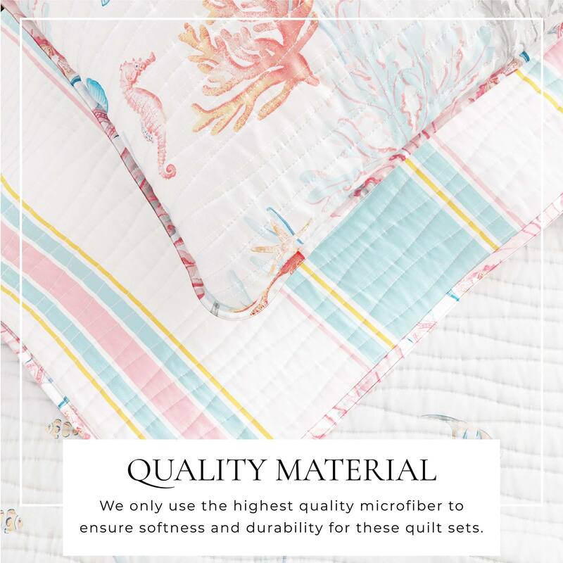 Linery & Co. Fading Coral Stitched Quilt Set with Shams