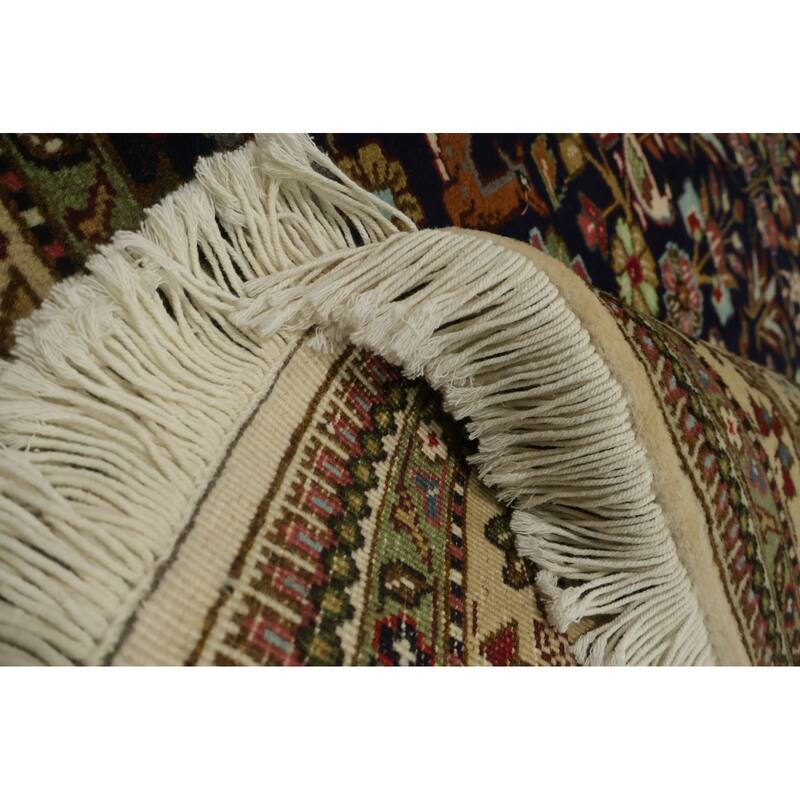 Hand Knotted Oriental 100% Wool Carpet Traditional Animal Pictorial Navy Blue & Blues Tabriz Area Rug - 7' 9'' X 6' 7''