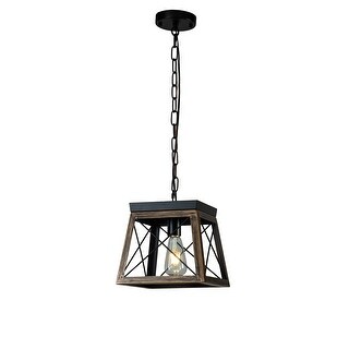 1-Light Farmhouse Mini Square Single Pendant Light with Wrought Iron Accents