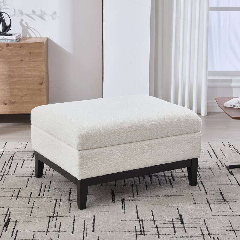 33.86"W Upholstered Storage Ottoman With Reversible Lid Coffee Table - Ivory and Black