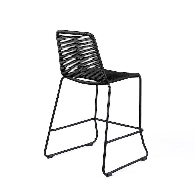 Shasta Black Steel and Rope Indoor Outdoor Bar Height Stackable Patio Bar Stools - Set of 2 - Bar Height