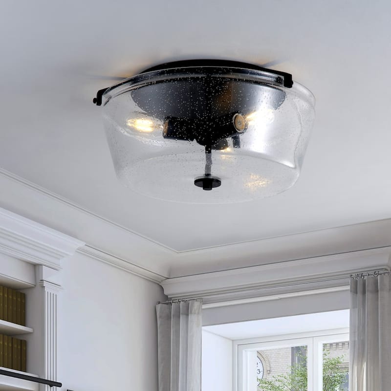 Farmhouse Close to Ceiling Light Fixture with Seeded Glass for Bedroom, Hallway, Foyer
