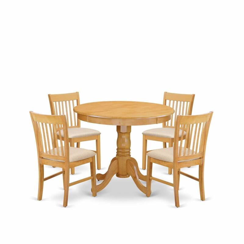 HomeStock 5-Pc Round Natural Oak Finish Solid Wood Top Dining table with 4 Chairs